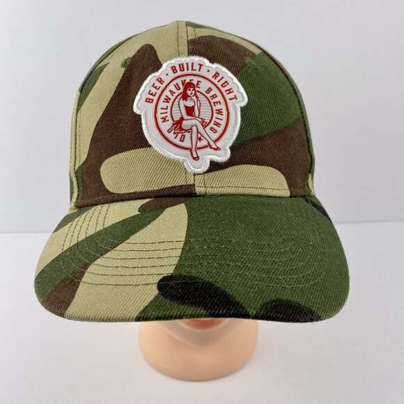 Old Milwaukee Brewing Hat, Trucker Baseball Cap Beer Built Right Camo Snap Back - Picture 2 of 9